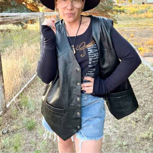 Vintage 100% Leather Biker Snap Front Motorcycle Vest Size 3XL - Picture 1 of 8